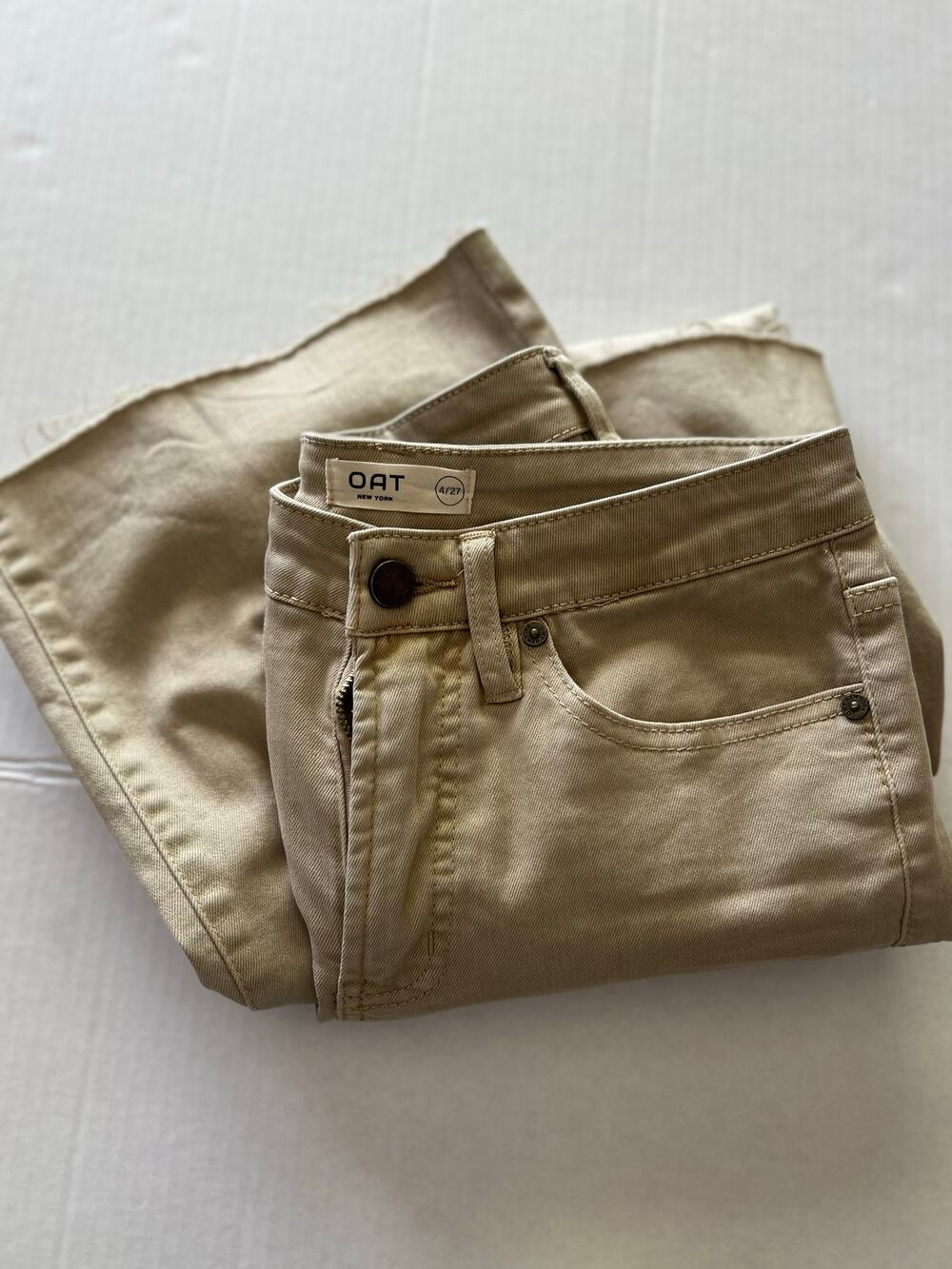 OAT New York Raw Hem Cropped Jeans Khaki 90s Straight Leg Size 4/27